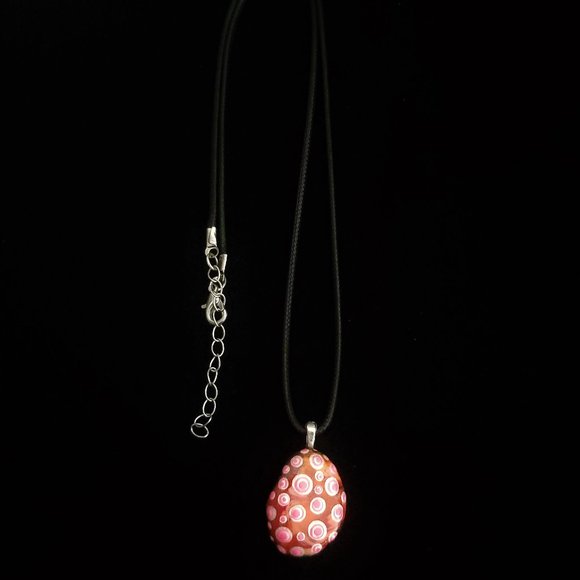 Hand Painted Dot Art Pendant, Pearl and Hot Pink - Picture 4 of 9